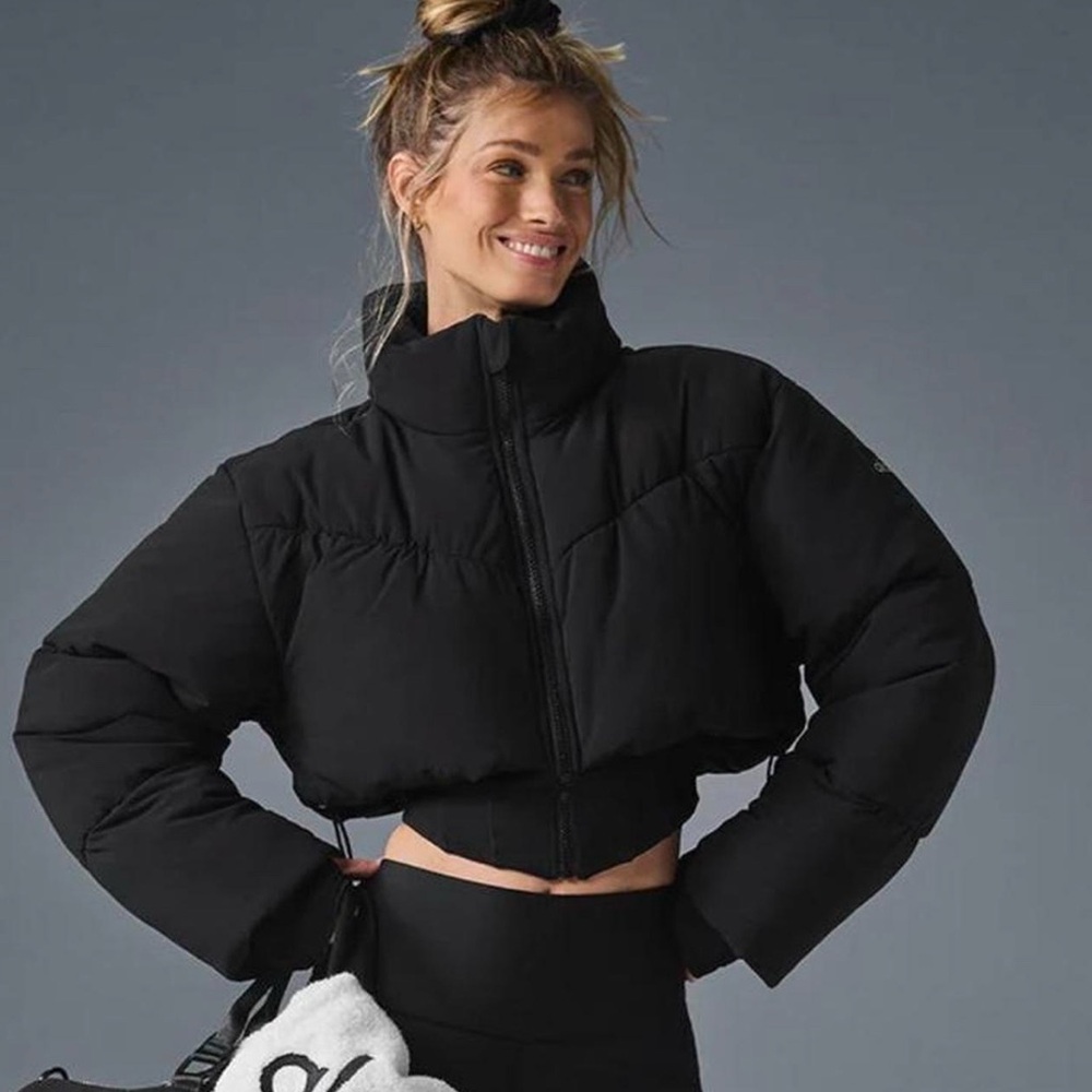 $278 ALO Yoga Main Act Corset Puffer Black Cropped Jacket Coat Large